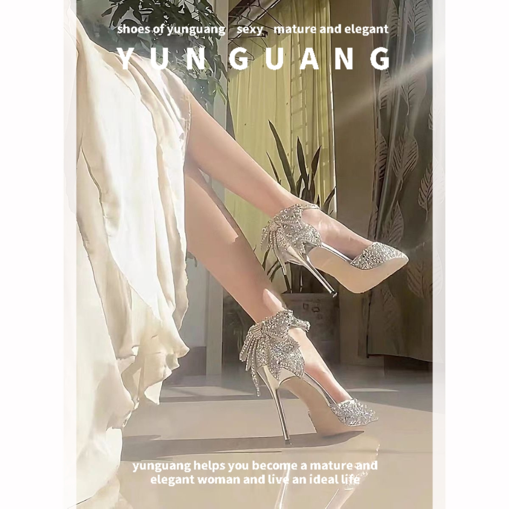 Giày Cao Gót Đính Kim Sa Pha Lê Phong Cách Pháp Mới Cho Nữ