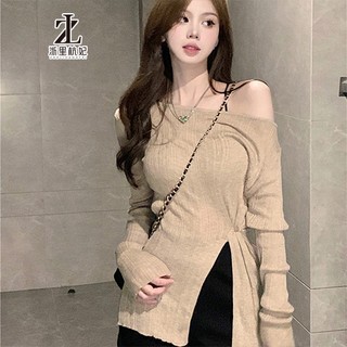 ZHELIHANGFEI Áo Thun Dệt Kim Tay Dài Dáng Rộng Phong Cách Thời Trang Hàn Quốc