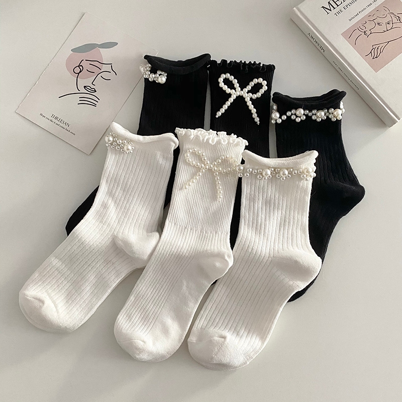 Vớ Màu Trắng Trơn Phong Cách Lolita Hàn Quốc Cho Nữ