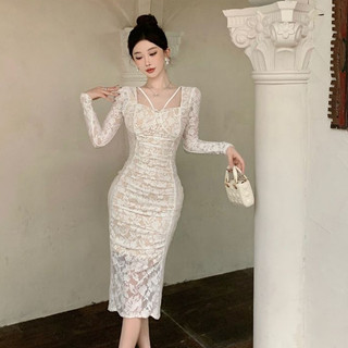 Đầm Dài Tay Cổ Tròn Ôm Dáng Thời Trang Dành Cho Nữ