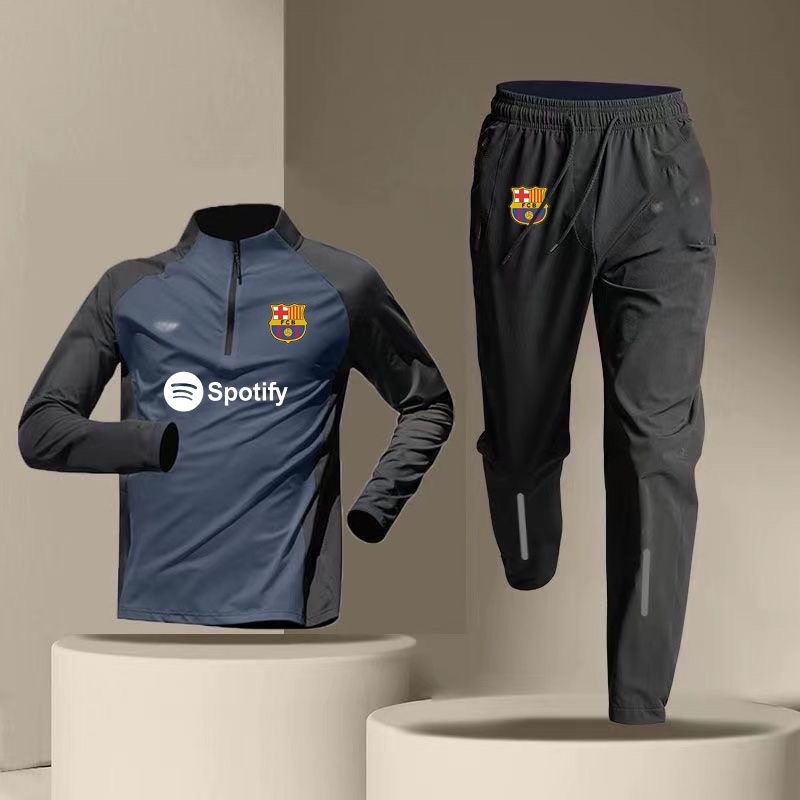 Áo Sơ Mi Huấn Luyện Bóng Đá Nam Barcelona Dài Tay Bóng Đá Khởi Động Phù Hợp Với Nửa Dây Kéo Quần Áo Tập Luyện Thể Thao Ngoài Trời Chạy Bộ Mặc Nhanh Khô Áo Sơ Mi Thoáng Khí