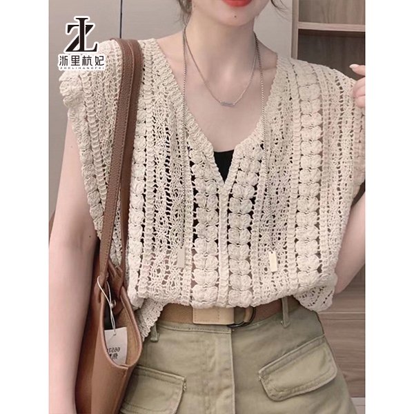 ZHELIHANGFEI Áo Dệt Kim Sát Nách Cổ Chữ V Khoét Lỗ Phong Cách Hàn Quốc Ngọt Ngào Cho Nữ | BigBuy360 - bigbuy360.vn
