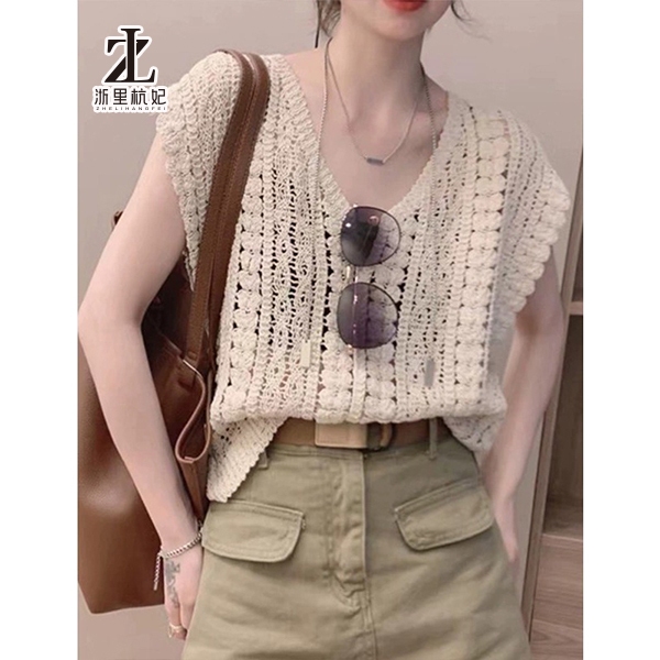 ZHELIHANGFEI Áo Dệt Kim Sát Nách Cổ Chữ V Khoét Lỗ Phong Cách Hàn Quốc Ngọt Ngào Cho Nữ | BigBuy360 - bigbuy360.vn