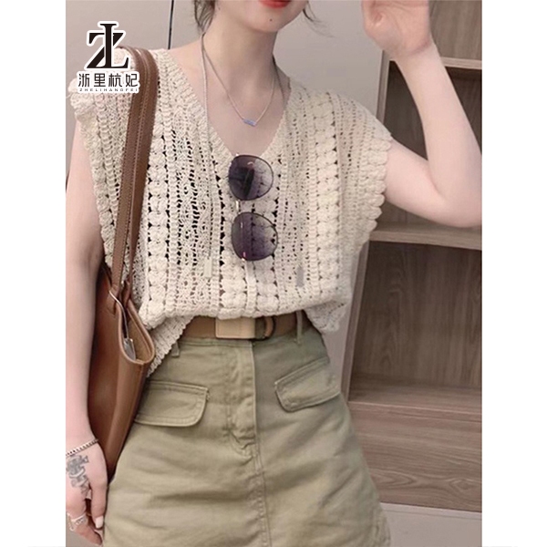 ZHELIHANGFEI Áo Dệt Kim Sát Nách Cổ Chữ V Khoét Lỗ Phong Cách Hàn Quốc Ngọt Ngào Cho Nữ | BigBuy360 - bigbuy360.vn