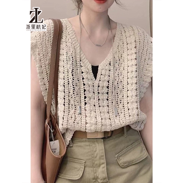 ZHELIHANGFEI Áo Dệt Kim Sát Nách Cổ Chữ V Khoét Lỗ Phong Cách Hàn Quốc Ngọt Ngào Cho Nữ | BigBuy360 - bigbuy360.vn