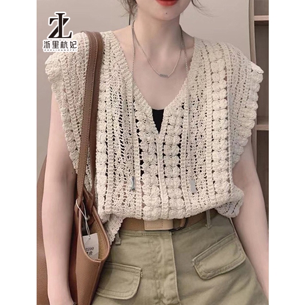 ZHELIHANGFEI Áo Dệt Kim Sát Nách Cổ Chữ V Khoét Lỗ Phong Cách Hàn Quốc Ngọt Ngào Cho Nữ | BigBuy360 - bigbuy360.vn