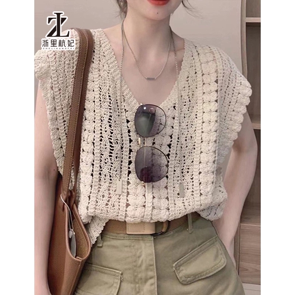 ZHELIHANGFEI Áo Dệt Kim Sát Nách Cổ Chữ V Khoét Lỗ Phong Cách Hàn Quốc Ngọt Ngào Cho Nữ | BigBuy360 - bigbuy360.vn