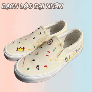 BẠCH LỘC ĐẠI NHÂN✨ Giày Vải canvas Đế Bằng Thêu Họa Tiết Kiểu Hàn Quốc Cá Tính
