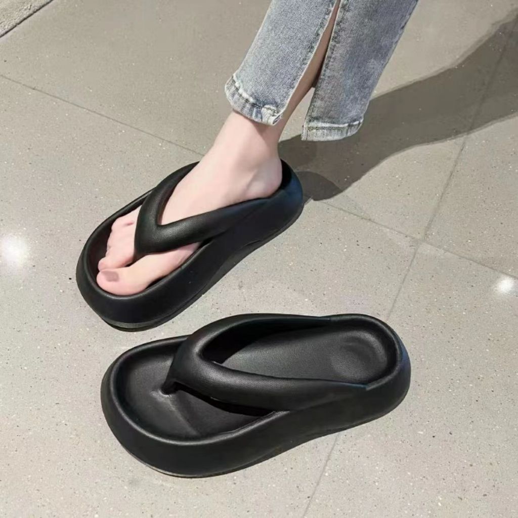 Dép xỏ ngón nam mùa hè chống trượt bãi biển đế dày dép dép cao đế bằng