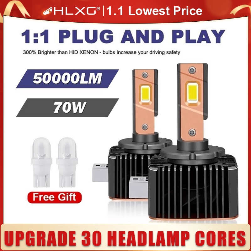 Bóng Đèn Pha led hlxg 50000lm d1s d4s d5s d8s d3s d2s d1r d2r d3r d4r canbus 6000k 90w 12v Chuyên Dụ