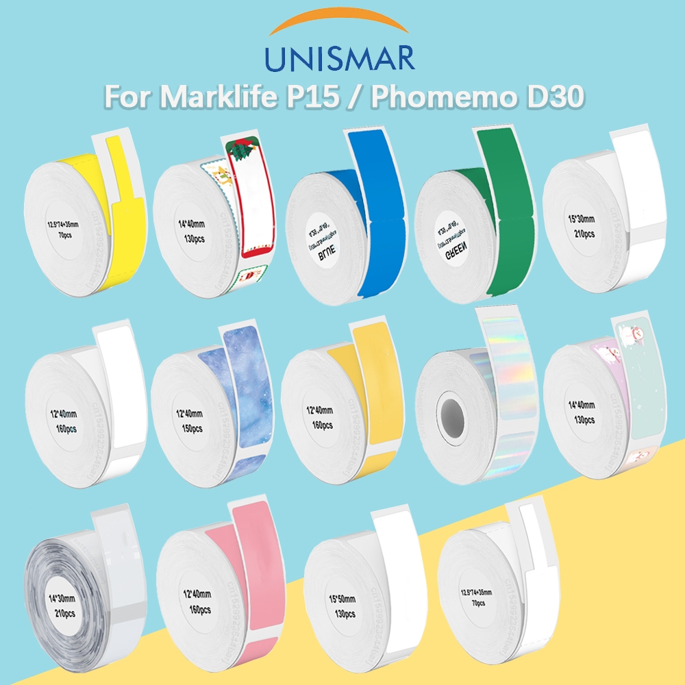 Nhãn dán nhãn nhiệt P15 Cuộn giấy nhiều màu tương thích P15 P12 P11 Phomemo D30 Q30S Nhãn máy in nhiệt có nhãn dán nhiệt không thấm nước