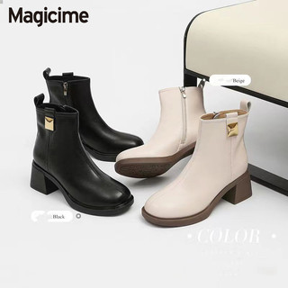 Magicime Bốt Martin Cao Gót Ống Ngắn Thời Trang Mùa Thu 2024 Phong Cách Anh Quốc Cho Nữ