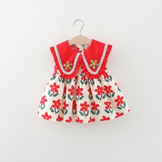 Đầm Công Chúa Mùa Hè Dáng Chữ A Không Tay Cổ Bẻ In Họa Tiết Hoa Bằng Vải Cotton Mỏng Cho Bé Gái