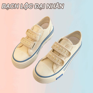 BẠCH LỘC ĐẠI NHÂN✨Giày vải canvas  khóa gai dán đế dày thời trang 2023 thường ngày cho nữ