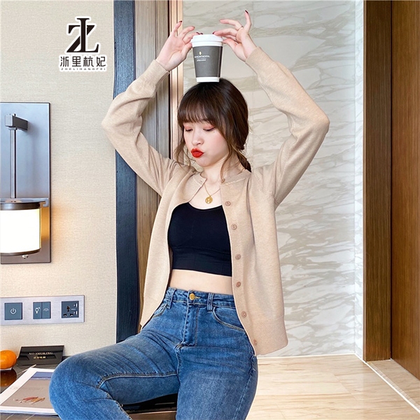 Áo cardigan dệt kim ZHELIHANGFEI dài tay cổ tròn dg thời trang dành cho nữ