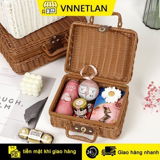 Vali đan mây VNNETLAN đựng đồ picnic/ dã ngoại thời trang retro/ size lớn/ chụp hình cực xinh