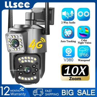 LLSEE 8MP 4K PTZ 2 Mắt 360 Độ IP Camera Wifi 4G SIM Card Kết nối không dây Ống kính kép 10X Zoom Camera an ninh ngoài trời V380 Night Vision Giám sát di động Theo dõi cuộc gọi hai chiều