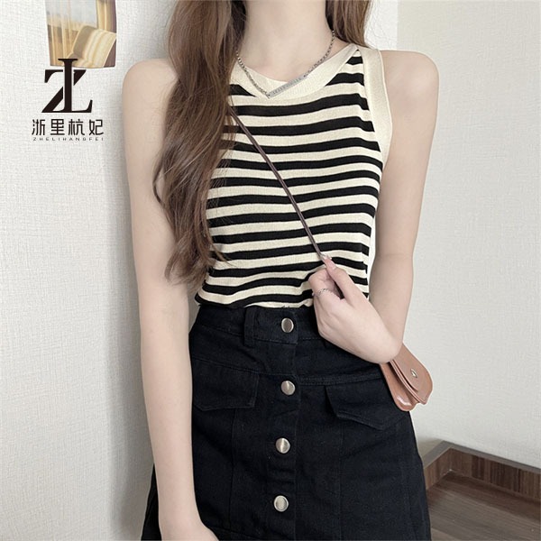ZHELIHANGFEI Áo dệt kim hai dây họa tiết kẻ sọc phong cách cổ điển thời trang mùa hè cho nữ | BigBuy360 - bigbuy360.vn