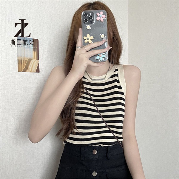 ZHELIHANGFEI Áo dệt kim hai dây họa tiết kẻ sọc phong cách cổ điển thời trang mùa hè cho nữ | BigBuy360 - bigbuy360.vn