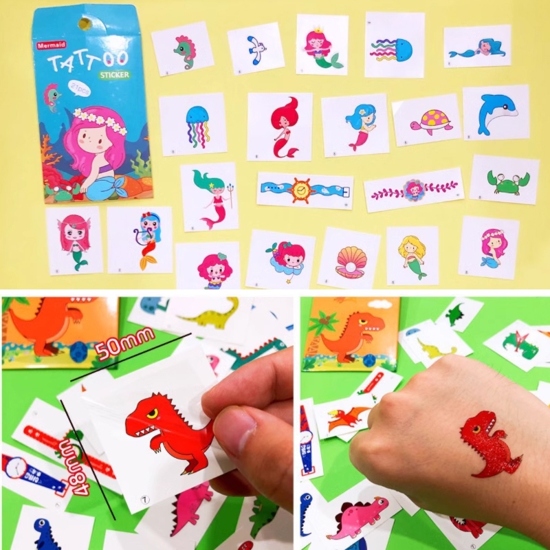 21 Miếng Hàn Quốc Tươi Khủng Long Động Vật Kỳ Lân Hình Xăm Dán Nàng Tiên Cá Halloween Hoạt Hình Hình Hình Xăm Dán