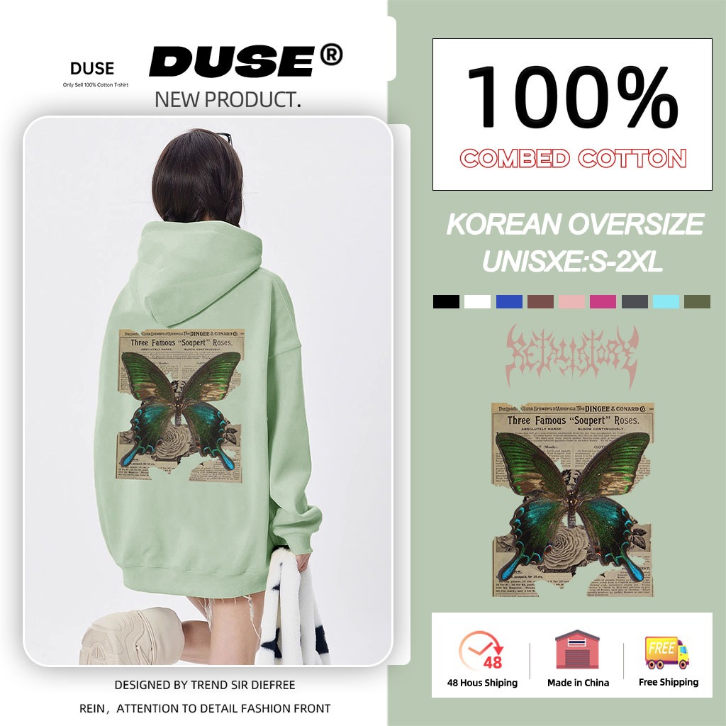 「DUSE」Áo hoodie Tay Dài Oversized Y2K In Họa Tiết retro Mỹ Cho Nữ