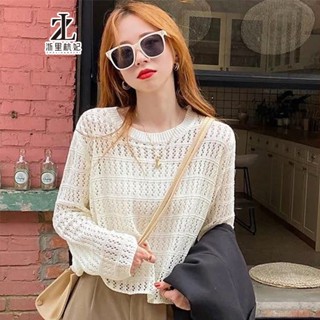 ZHELIHANGFEI Áo len lưới Dệt Kim Cổ Tròn Mỏng Thời Trang Mùa Hè Phong Cách Hàn Quốc Dành Cho Nữ