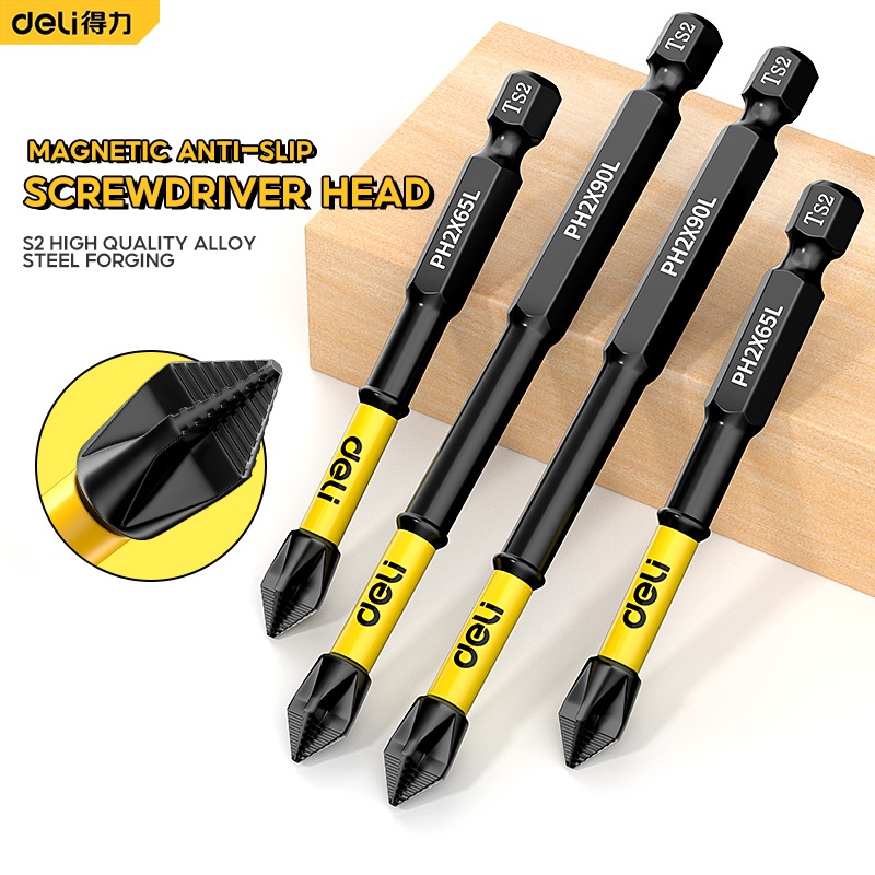 deli mũi vít PH2 đầu vít nam châm bắn tôn chống trượt 25mm 50mm 65mm 70mm 90mm 150mm