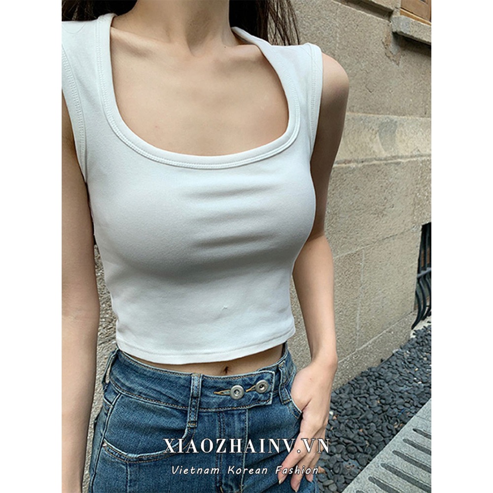 Xiaozhainv Áo Croptop Sát Nách Cổ Chữ U Y2K Quyến Rũ Cho Nữ