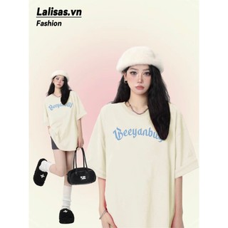 Lalisa Áo Thun Cổ Tròn Dáng Rộng In Chữ Phong Cách Hàn Quốc Thời Trang Mùa Hè Xinh Xắn