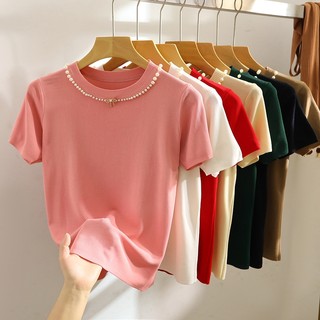 YAYUAN Áo thun ngắn tay nữ ngắn hàng đầu màu hồng