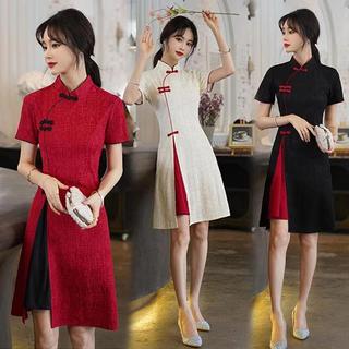 Đầm Sườn Xám Cách Tân Dáng Ôm Dài Qua Gối Cỡ Lớn Thời Trang Mùa Hè Hàng Mới