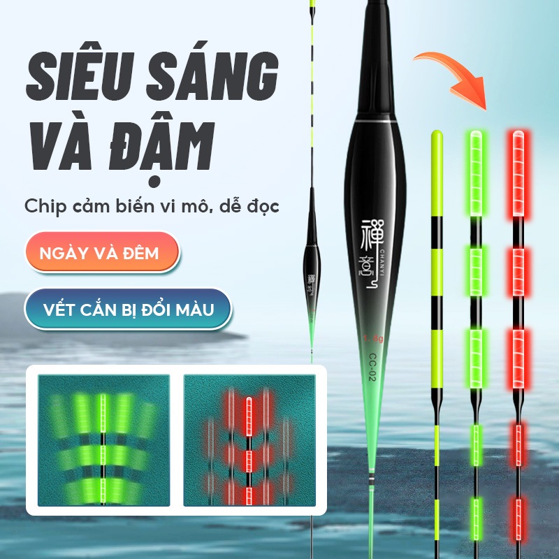 Phao câu đài ngày đêm Tăm To Đổi Màu chất lượng Docaugiatot68 phao điện câu cá đổi màu mã CC