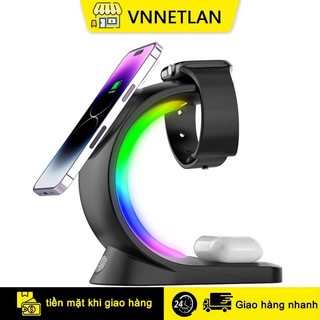 VNNETLAN Đế Sạc Nhanh Không Dây 4 Trong 1 (rgb) 6 Chế Độ Ánh Sáng Và 15w 11-13 pro xs max x xr 8 samsung s xiaomi Điều Chỉnh 6 Chế Độ Ánh Sáng