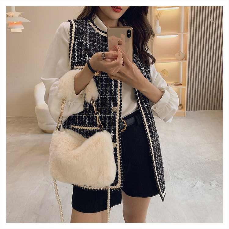 MLKSRH KQES Túi Đeo Chéo mini Phối Lông Thời Trang Hàn Quốc Dễ Thương Cho Nữ