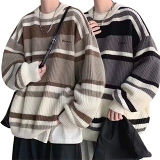 Áo sweater Dáng Rộng Mềm Mại Họa Tiết Kẻ Sọc Thời Trang Thu Đông Phong Cách Nhật Bản Dành Cho Nữ
