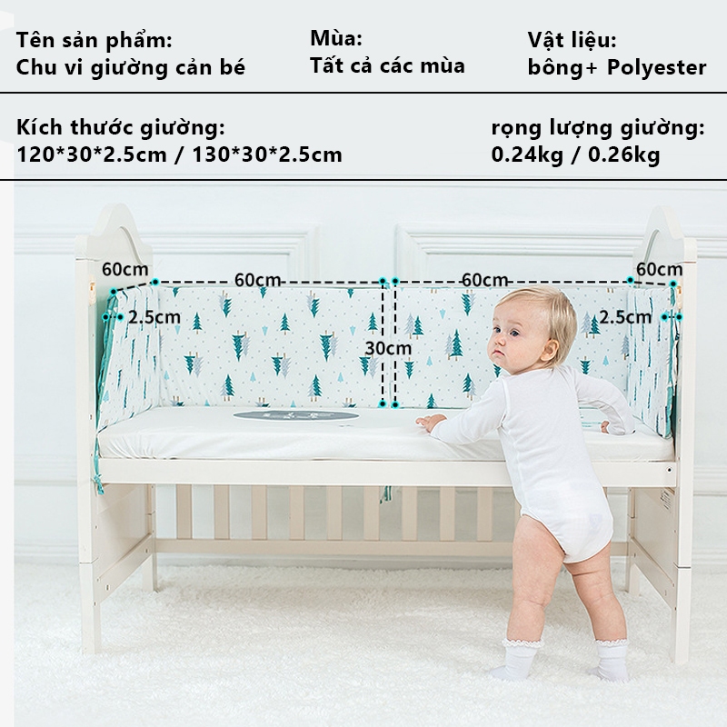 【Giao hàng trong vòng 24 giờ】Mảnh quây cũi dài 120/130x30x2.5cm chắn giường cho bé bộ quây cũi cho bé đệm bảo vệ bằng vải