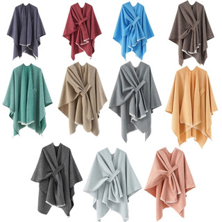 Áo choàng poncho giữ ấm màu sắc đơn giản cho nữ