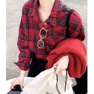 Áo sơ mi cotton tay dài kẻ sọc caro trẻ trung thời trang 2024 cho nữ