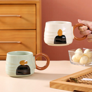 Cupcup Cốc sứ nâu cao cấp uống trà, cafe 400ml phong cách vintage