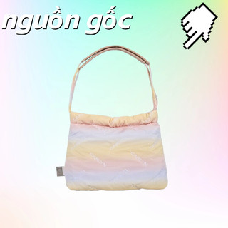 Korean version small square bag, niche letter bag, rainbow colored bag, large capacity drawstring women's bag, waterproof PU versatile shoulder bag