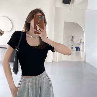 Áo Thun Croptop Tay Ngắn Kiểu Dáng Đơn Giản Trẻ Trung