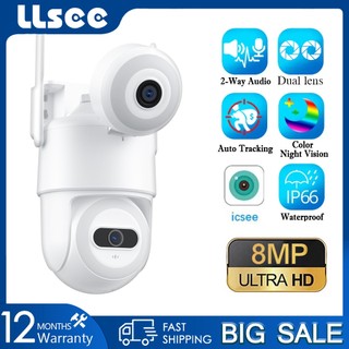 LLSEE 4K 8MP Ống kính kép Camera an ninh IP 2 mắt Không thấm nước ngoài trời WIFI Bluetooth Kết nối Điện thoại di động PTZ 360 độ Tầm nhìn ban đêm Tự động theo dõi giám sát cuộc gọi hai chiều