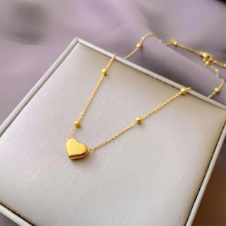 Dây Chuyền Thép Titan Mạ Vàng 18k Mặt Hình Trái Tim Đơn Giản Thời Trang