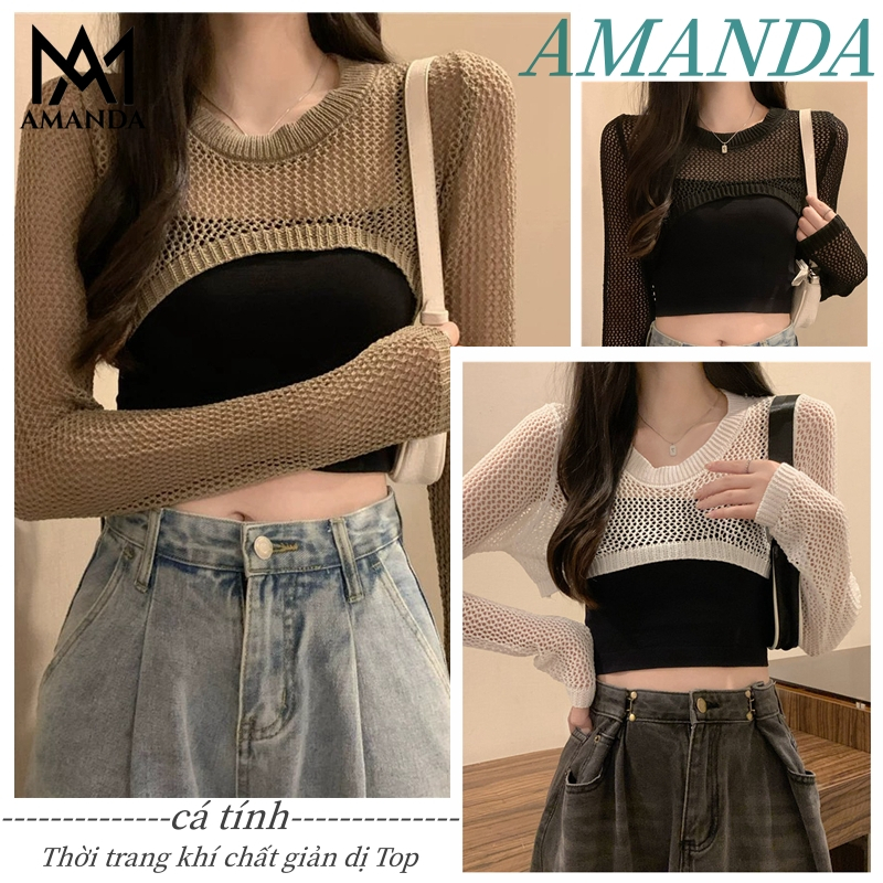 AMANDA Siêu Hot áo cardigan nữ croptop Áo Khoác Cardigan Len Mỏng Cho Nữ Phong Cách áo khoác mỏng nữ áo cardigan mỏng cardigan mỏng Áo Khoác cardigan Mỏng Áo cardigan trơn basic Dệt Ghi cardigan crop top knitted top long sleeve