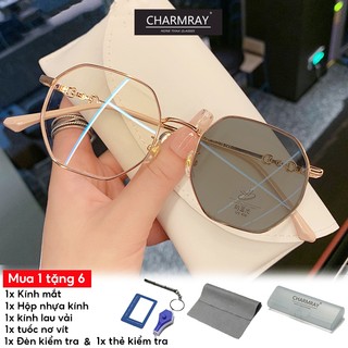 CHARMRAY Kính Đổi Màu Kính Mắt Chống Bức Xạ Cho Phụ Nữ Khung Đa Giác Kim Loại Nam