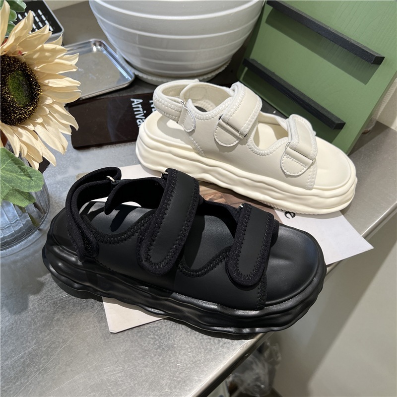 🔥có hàng sẵn🔥 giày dán nữ sandal nữ đế cao Siêu giảm giá! Sandal quai dán basic đế bánh mì cách điệu