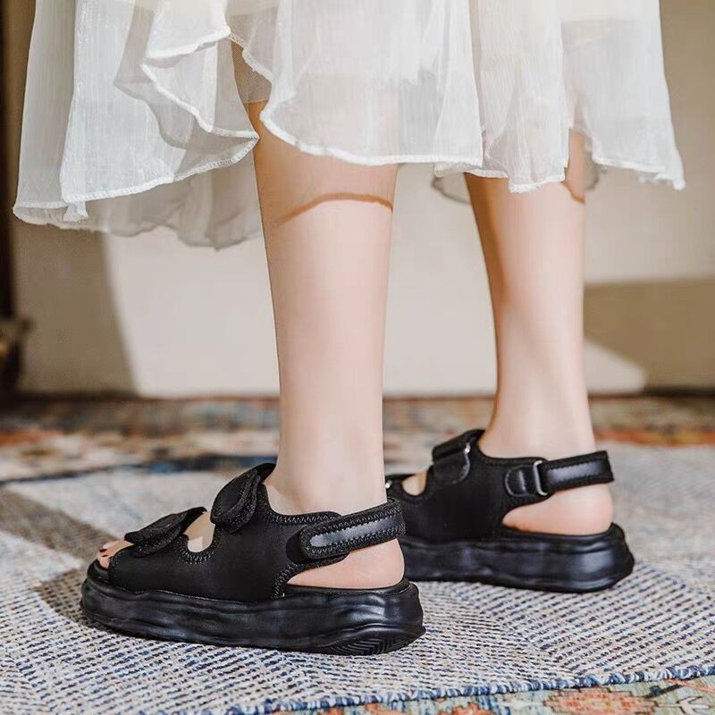 🔥có hàng sẵn🔥 giày dán nữ sandal nữ đế cao Siêu giảm giá! Sandal quai dán basic đế bánh mì cách điệu