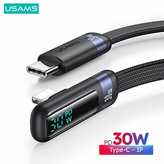 Usams Dây Cáp Sạc Nhanh PD 30W Type C - IP Hiển Thị Kỹ Thuật Số Cáp Khuỷu Tay Góc Phải Cho Iphone 1 Iphone iPd i14 13 12 pro max