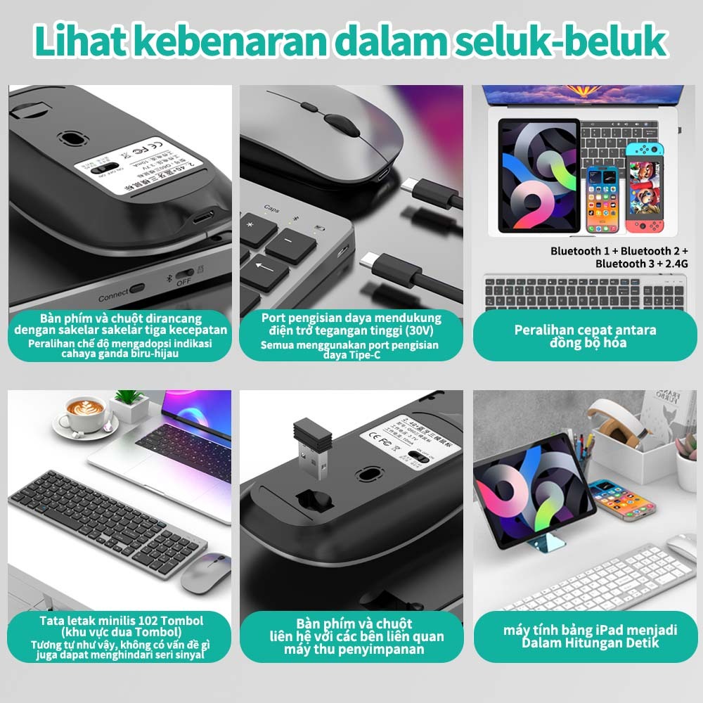 Goojodoq Bộ bàn phím  bluetooth 3 102 phím không dây thích hợp cho macbook laptop máy tính bàn