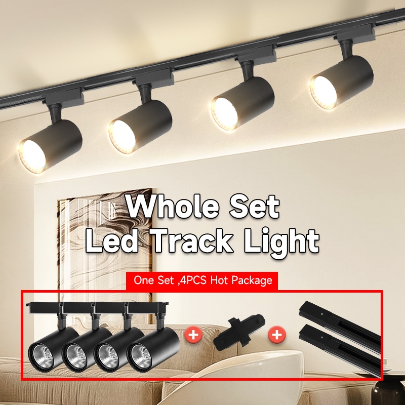 Đèn Rọi Ray Cob Combo 4 Đèn 2 Thanh Ray Đèn Led Rọi Ống Bơ Cob Đèn Trang Trí Shop, Cửa Hàng 12/20/30/40W Ánh Sáng Trắng Chất Lượng Siêu Bền, Được Sử Dụng Cho Cửa Hàng Quần Áo / Sơn / Trưng Bày / Phòng / Hội Trường / Đèn Chiếu Sáng Nhà Hàng